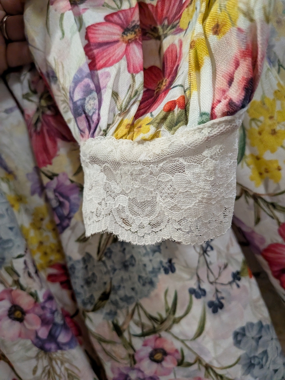 LetMeBe by Anthropolgie XS White Floral V-Neck Button Lace Trim Midi Dress - Picture 12 of 16